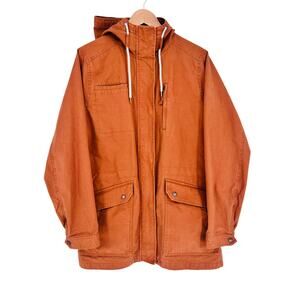 Duluth Trading Co Jacket Womens L Orange Canvas Hooded Lined